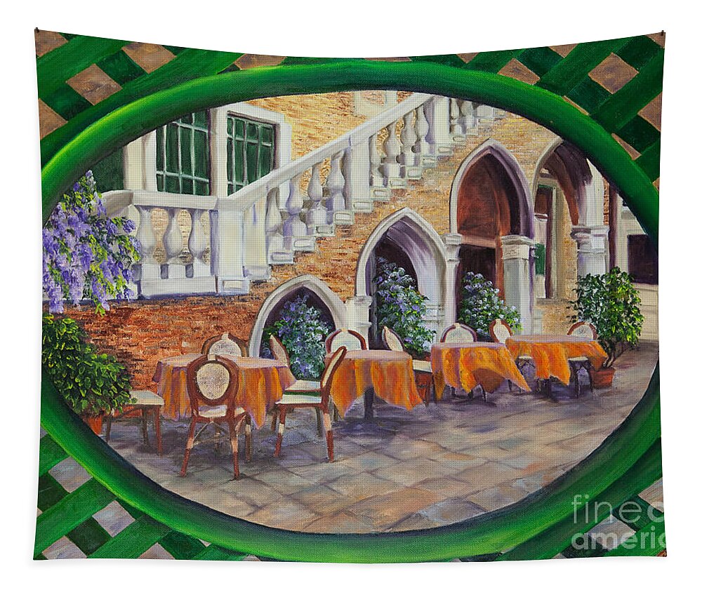 Venice Italy Art Tapestry featuring the painting Outdoor Cafe In Venice by Charlotte Blanchard