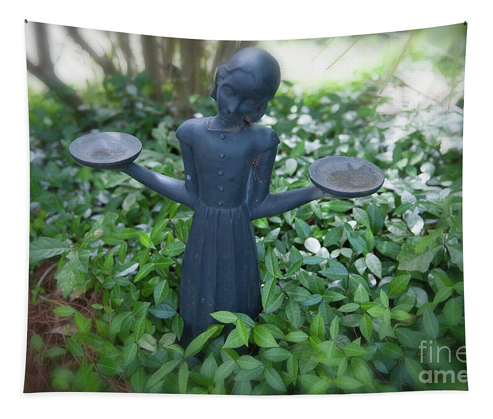 Midnight In The Garden Of Good & Evil Statue Tapestry featuring the photograph Outdoor Garden Sculpture by Dale Powell