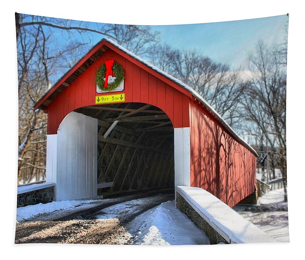Covered Bridge Tapestry featuring the photograph Over the River and Through the Woods by DJ Florek