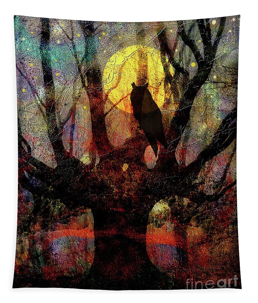 Owl Tapestry featuring the digital art Owl And Willow Tree by Mimulux Patricia No