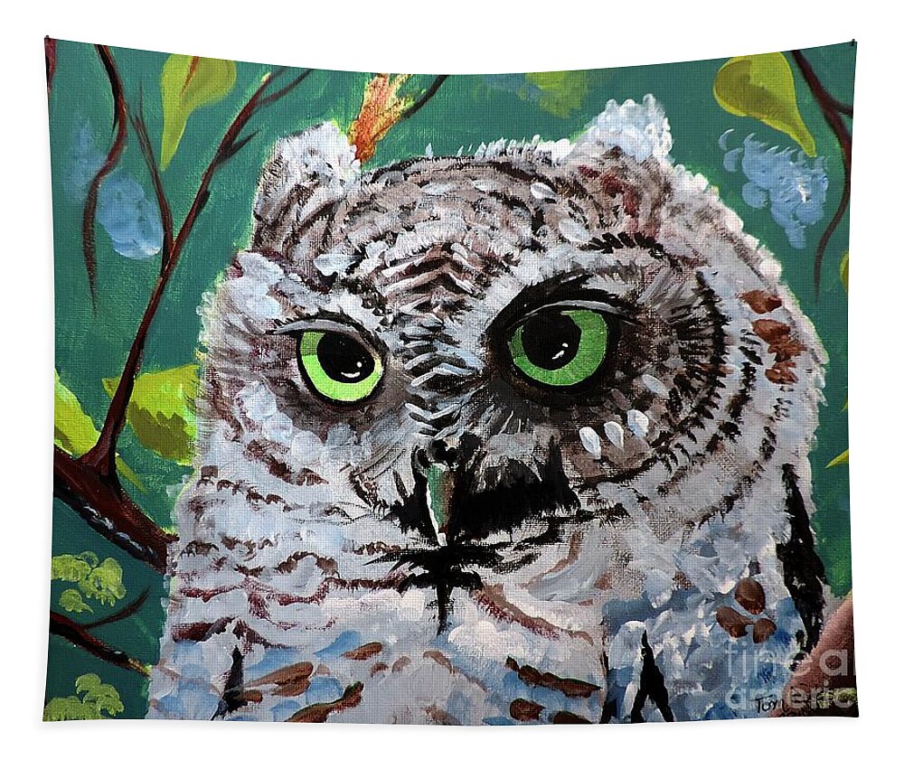 Baby Owl Tapestry featuring the painting Owl Be Seeing You by Tom Riggs