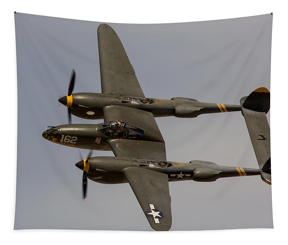 P-38 Tapestry featuring the photograph P-38 Skidoo by John Daly