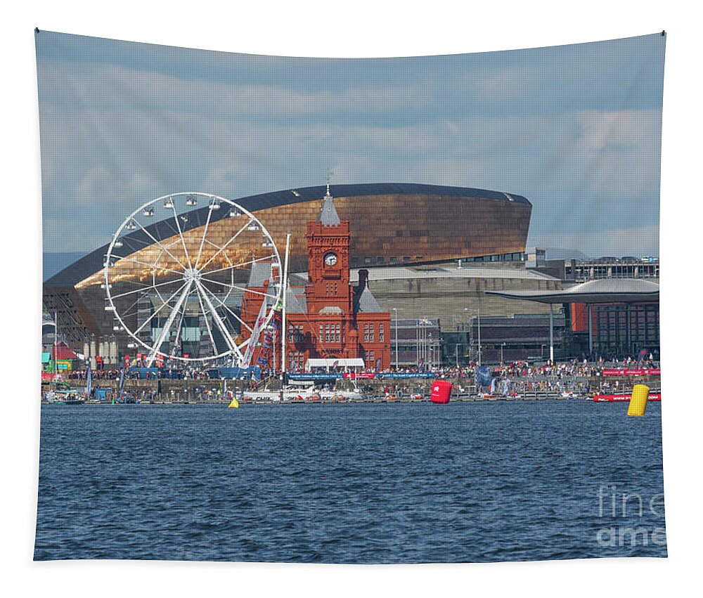 P1 Powerboats Tapestry featuring the photograph P1 Powerboats At Cardiff Bay by Steve Purnell