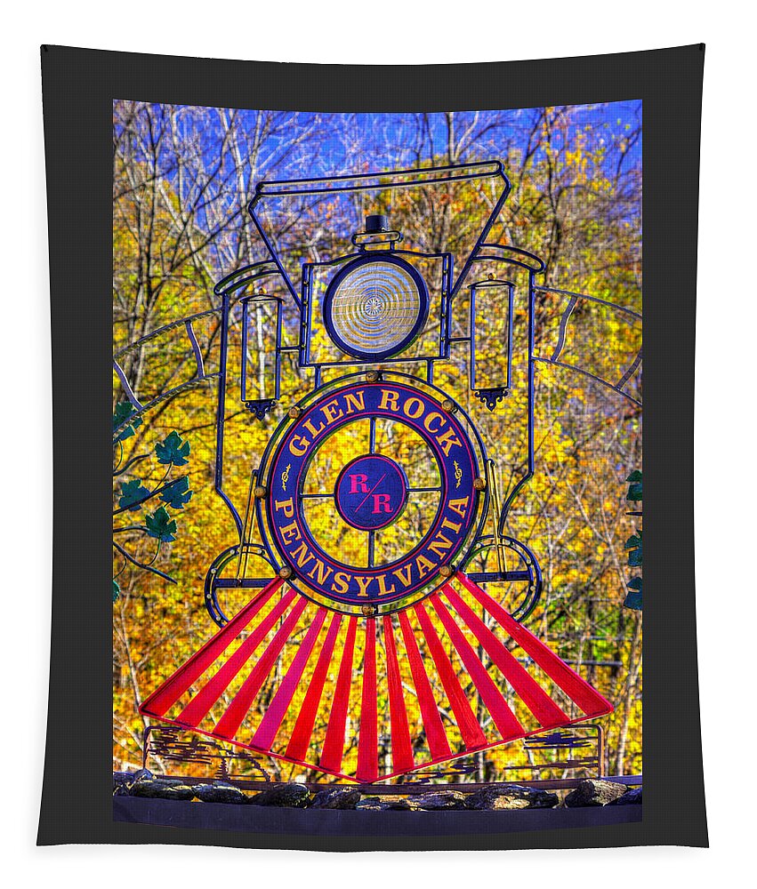 Simon Koller Tapestry featuring the photograph PA Country Roads - Glen Rock Heritage Rail Trail Marker No. 4 - Autumn York County by Michael Mazaika
