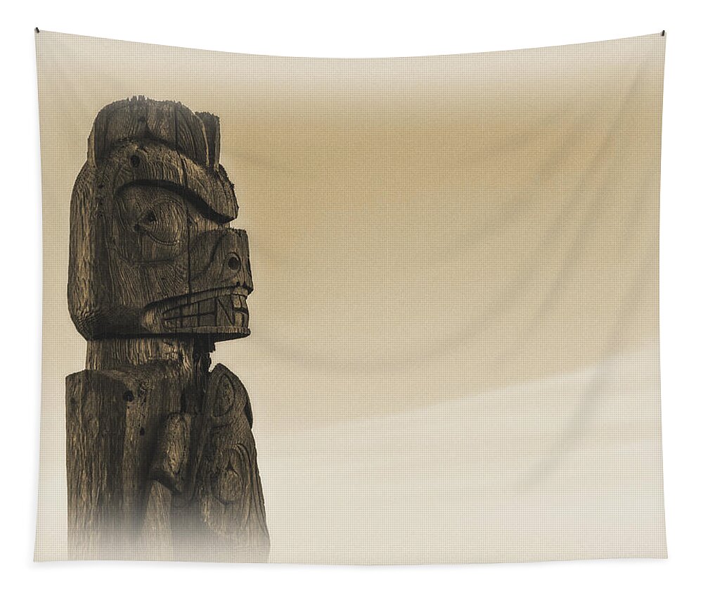 Sign Tapestry featuring the photograph Pacific Northwest Totem Pole Old Yellow by Pelo Blanco Photo