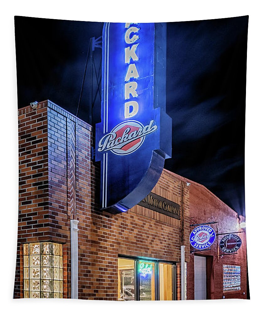 Packard Tapestry featuring the photograph Packard Sign by Susan Rissi Tregoning