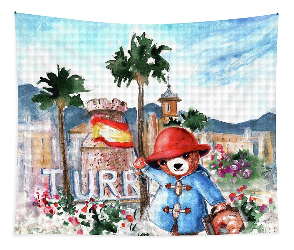 Go Teddy Tapestry featuring the painting Paddington Arrival In Spain by Miki De Goodaboom