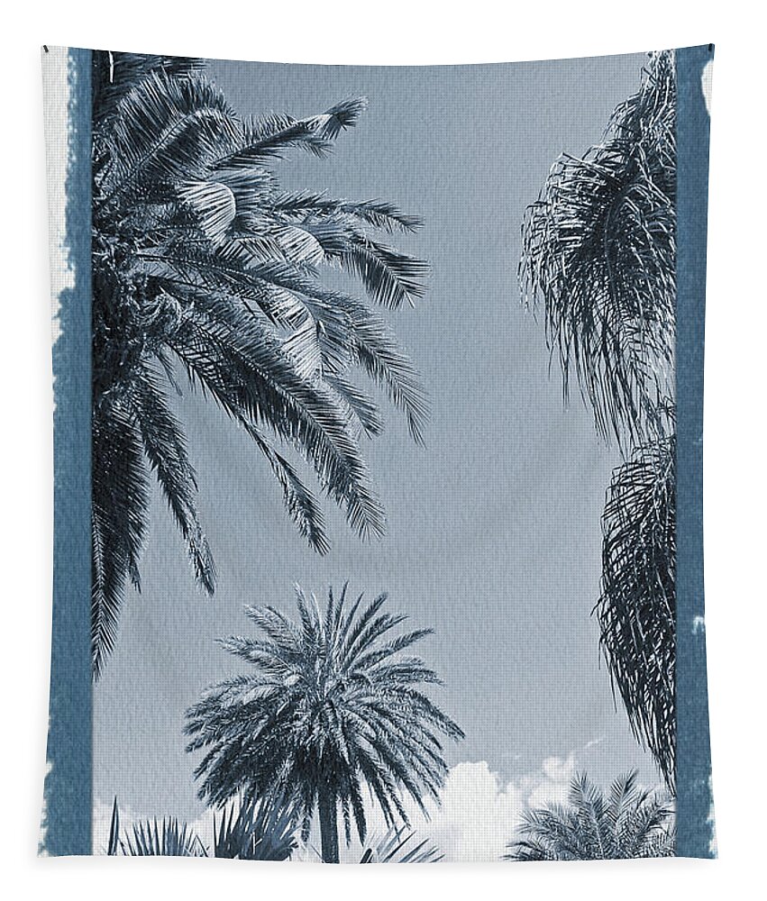 Palm Tapestry featuring the photograph Painted Cyanotype Palms in the Sky by Aimee L Maher ALM GALLERY