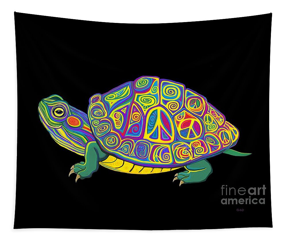 Turtle Tapestry featuring the digital art Painted Peace Turtle Too by Nick Gustafson