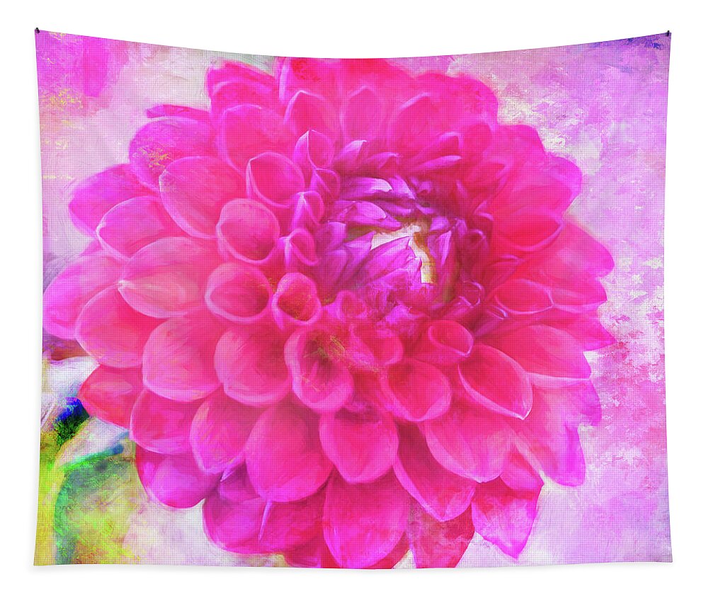 Pompom Dahlia Tapestry featuring the photograph Painted Pompom Dahlia with the Works by Anita Pollak
