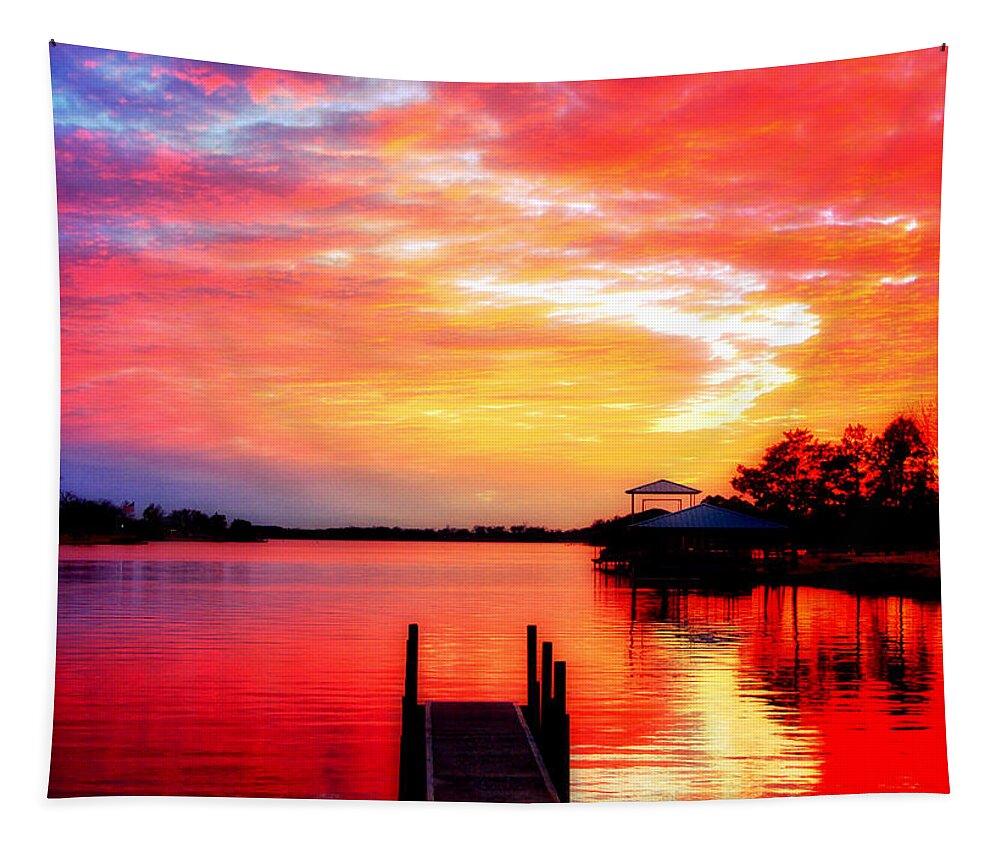 Lake Kiowa Texas Tapestry featuring the photograph Painted Sky by Linda James