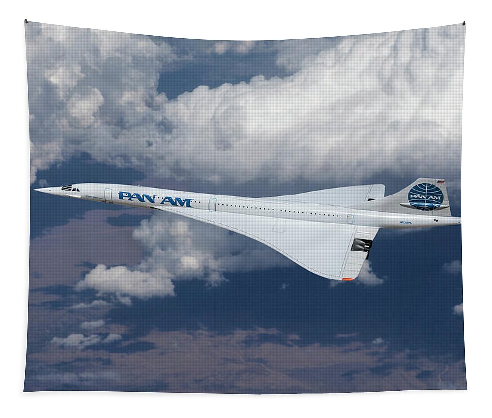 Pan American World Airways Tapestry featuring the digital art Pan American Concorde SST by Erik Simonsen