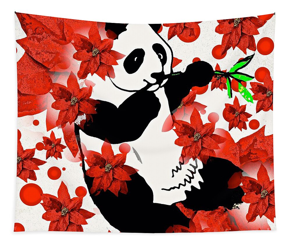 Panda Tapestry featuring the painting Panda by Saundra Myles