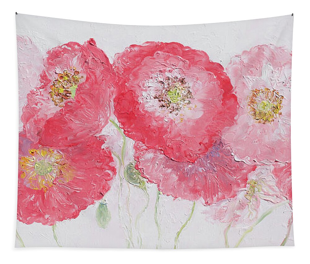 Poppies Tapestry featuring the painting Panorama of Pink Poppies by Jan Matson