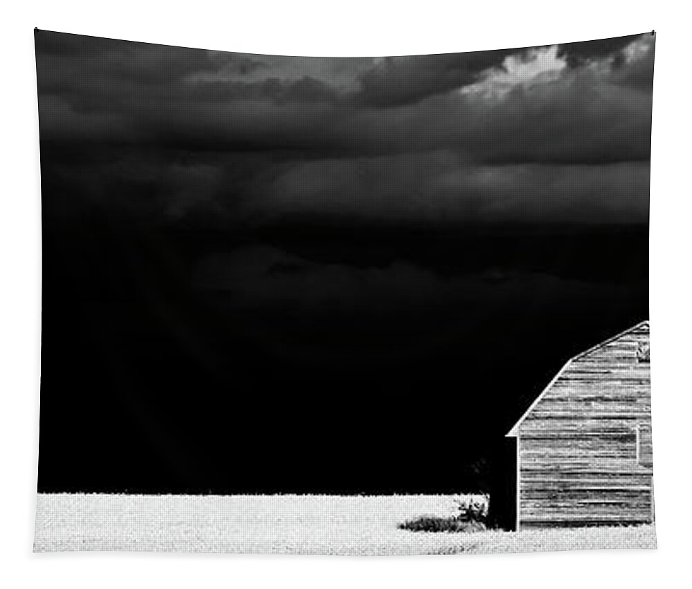 Tapestry featuring the photograph Panoramic Prairie Storm and Barn by Mark Duffy