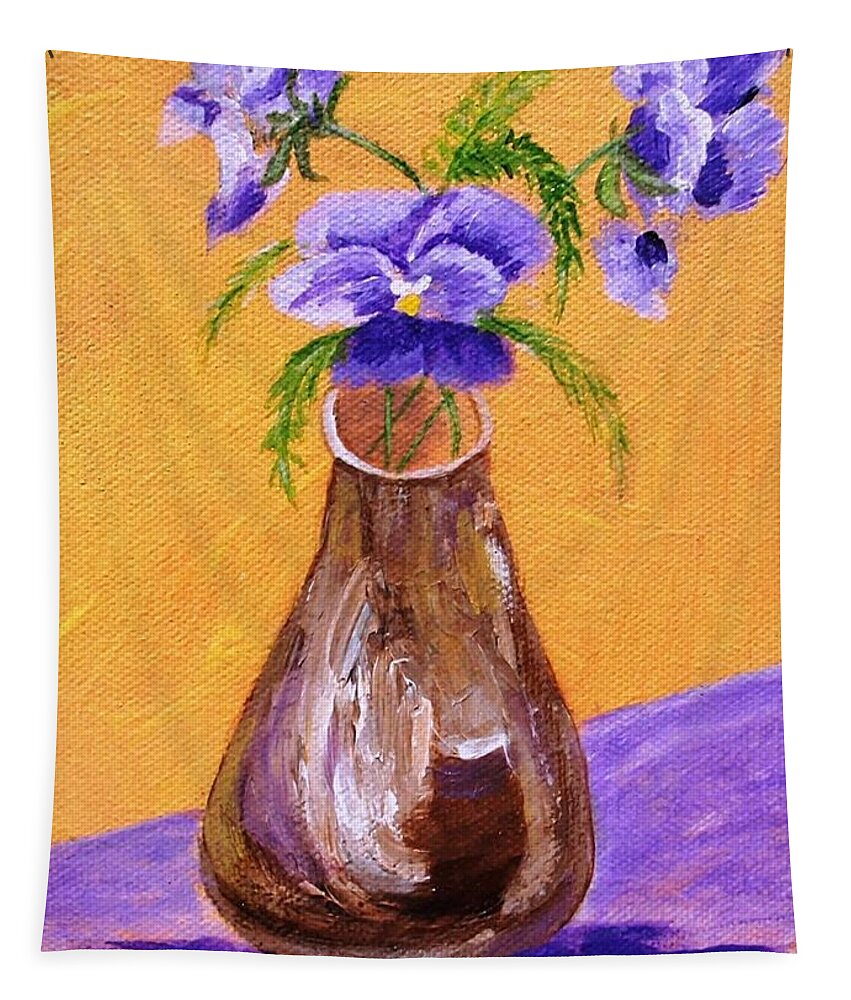 Pansy Tapestry featuring the painting Pansies in Brown Vase by Jamie Frier