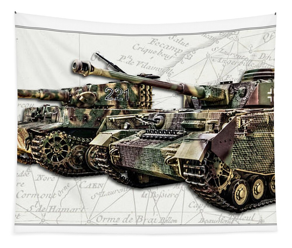 Panzer Vi Tapestry featuring the photograph Panzer IV and Tiger Tanks W BG by Weston Westmoreland