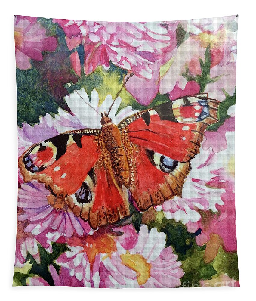 Painting Tapestry featuring the painting Papillon Rouge by Francoise Chauray