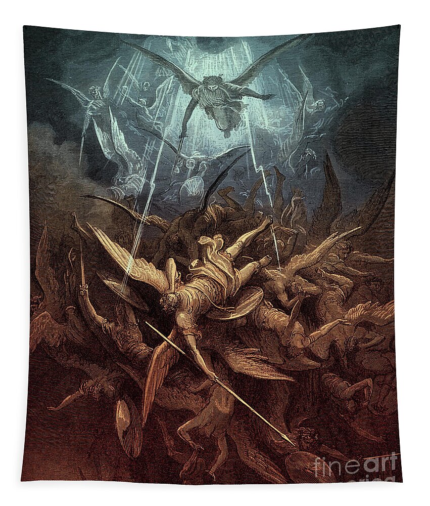 Paradise Lost Tapestry featuring the painting Paradise Lost, Fall of the rebel angels, by Gustave Dore