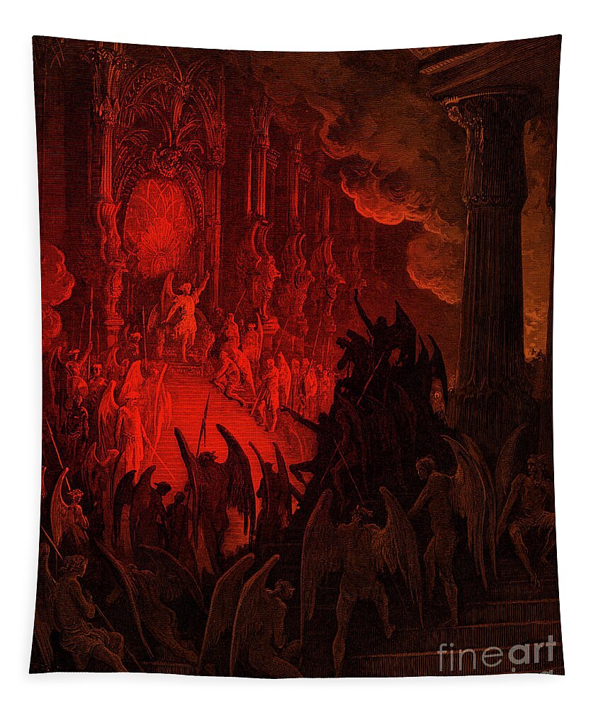 Paradise Lost Tapestry featuring the drawing Paradise Lost Satan in Council by Gustave Dore