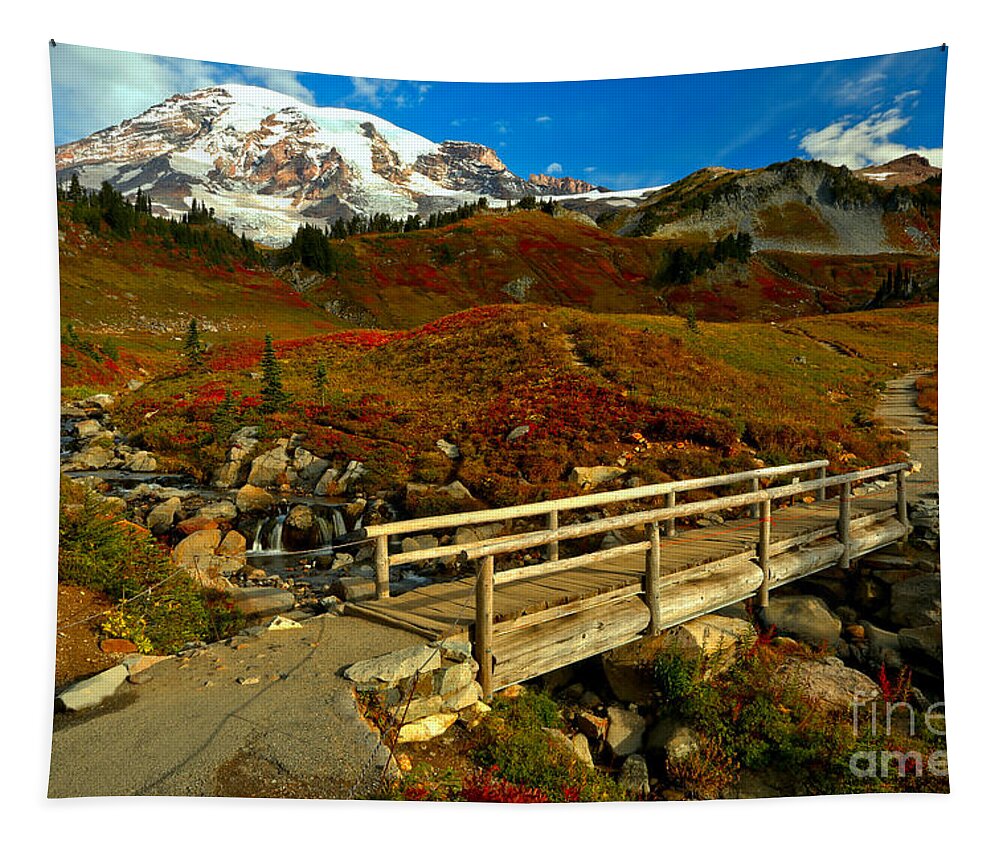 Mt Rainier Tapestry featuring the photograph Paradise Valley Edith Creek Bridge by Adam Jewell