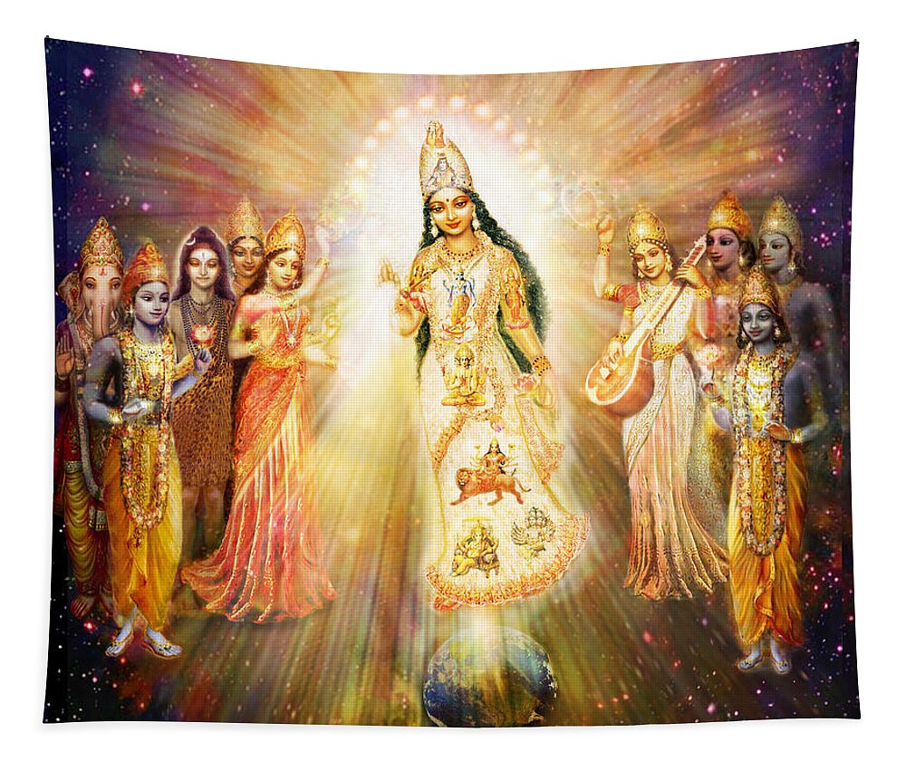 Goddess Tapestry featuring the mixed media Parashakti Devi/ The Great Mother Goddess in Space by Ananda Vdovic