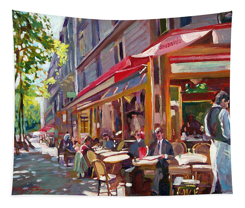 Landscape Tapestry featuring the painting Paris Cafe Society by David Lloyd Glover