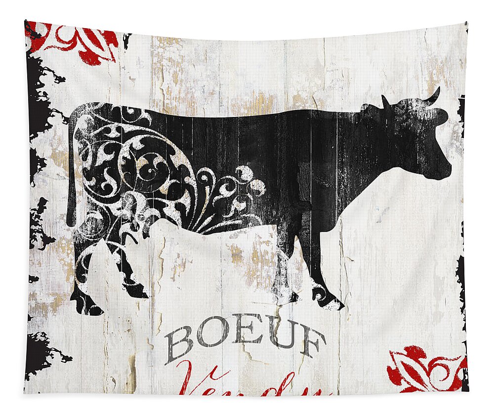 Farm Tapestry featuring the painting Paris Farm Sign Cow by Mindy Sommers