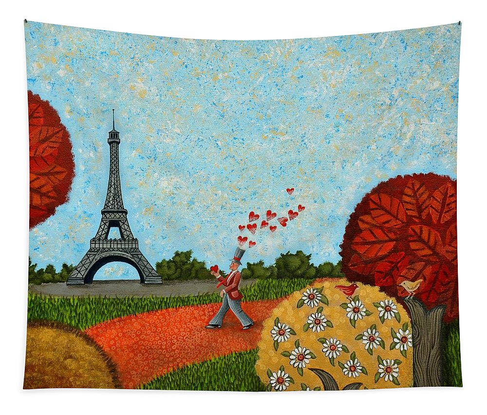Paris Tapestry featuring the painting Paris Je t aime by Graciela Bello