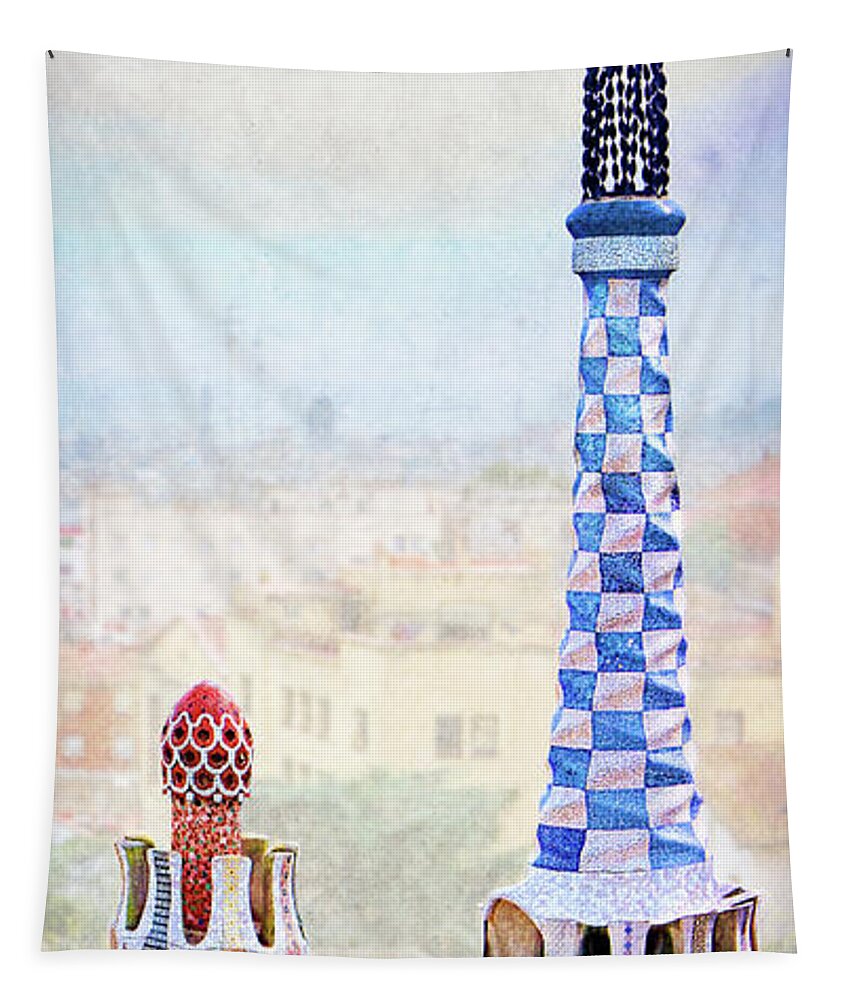 Park Guell Tapestry featuring the photograph Park Guell candy House Tower - Gaudi by Weston Westmoreland