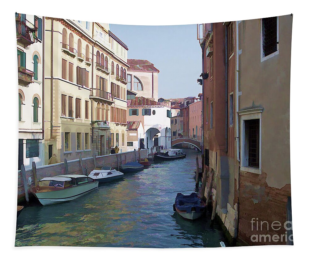Canals Tapestry featuring the photograph Parked in Venice by Roberta Byram