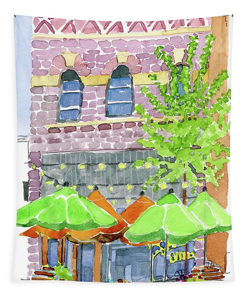 Café Tapestry featuring the pastel Parker's Bistro by Rodger Ellingson