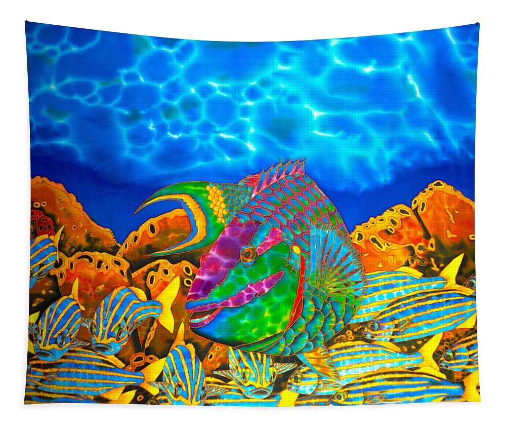 Stoplight Parrotfish Tapestry featuring the painting Parrotfish and smallmouth grunt by Daniel Jean-Baptiste