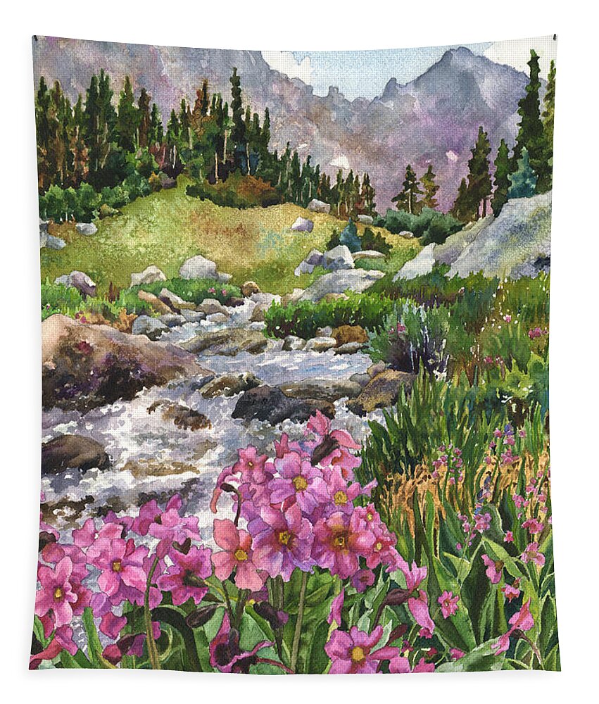 Pink Flowers Art Tapestry featuring the painting Parry's Primrose by Anne Gifford