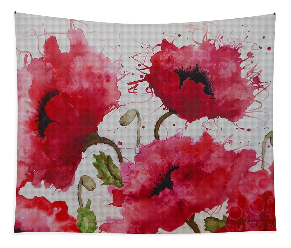 Red Poppy Painting Tapestry featuring the painting Party Poppies by Karen Kennedy Chatham