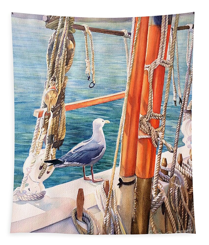 Sailing Tapestry featuring the painting La Mouette3_Passager Clandestin by Francoise Chauray