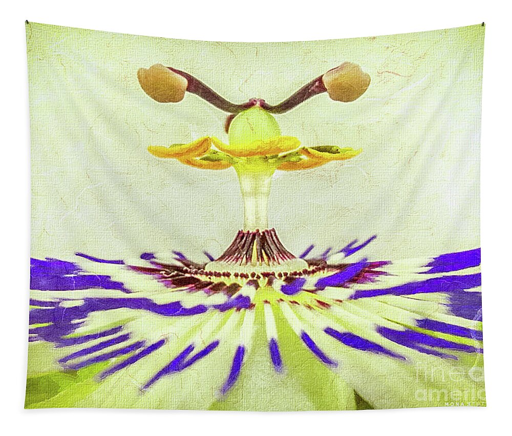 Mona Stut Tapestry featuring the digital art Passion Flower Closeup by Mona Stut
