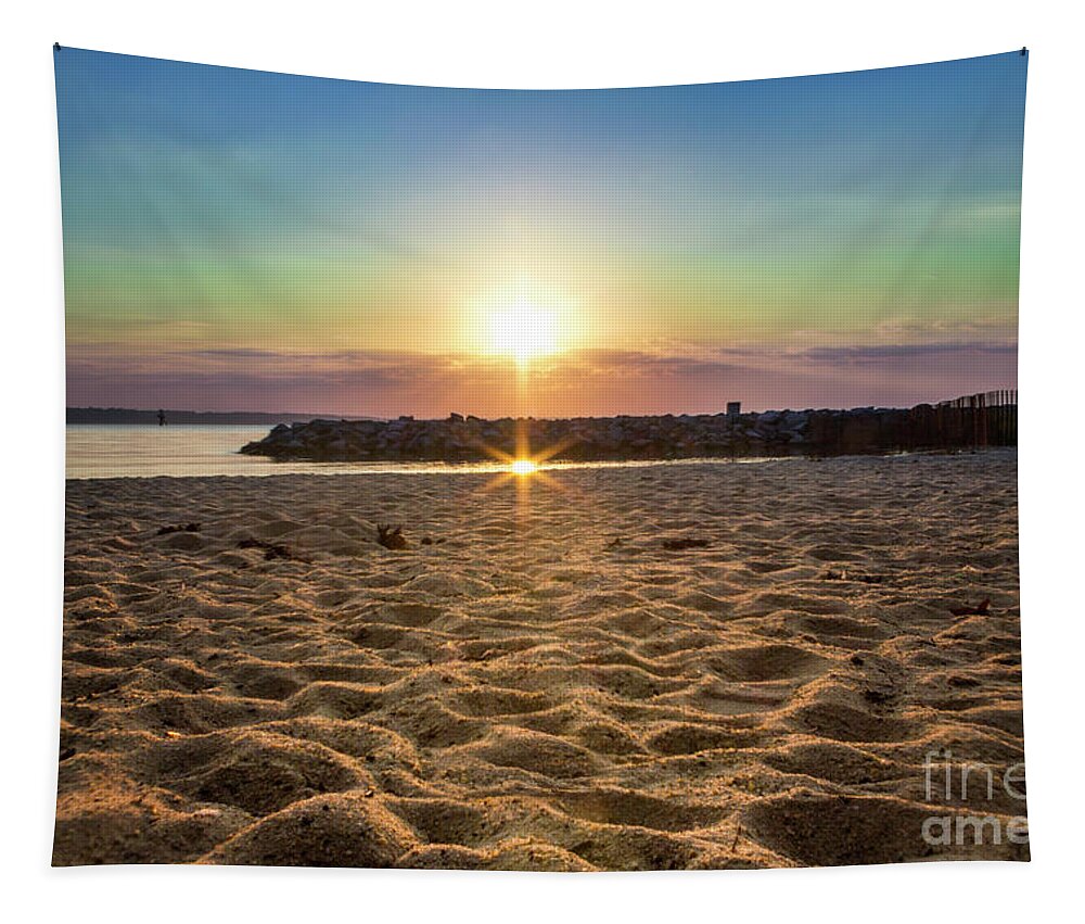 Pastel Sunset At Jamestown Beach Tapestry featuring the photograph Pastel Sunset at Jamestown Beach by Karen Jorstad
