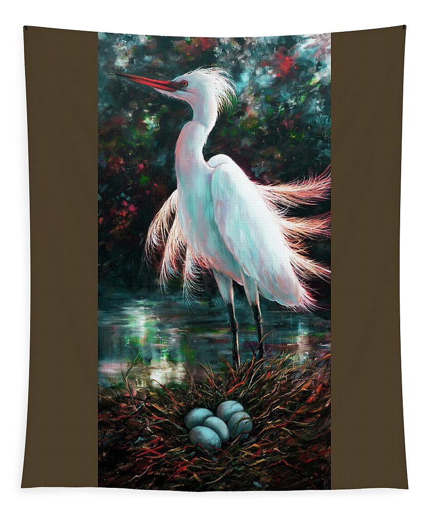 Birds Tapestry featuring the painting Patiently Waiting by Lynne Pittard