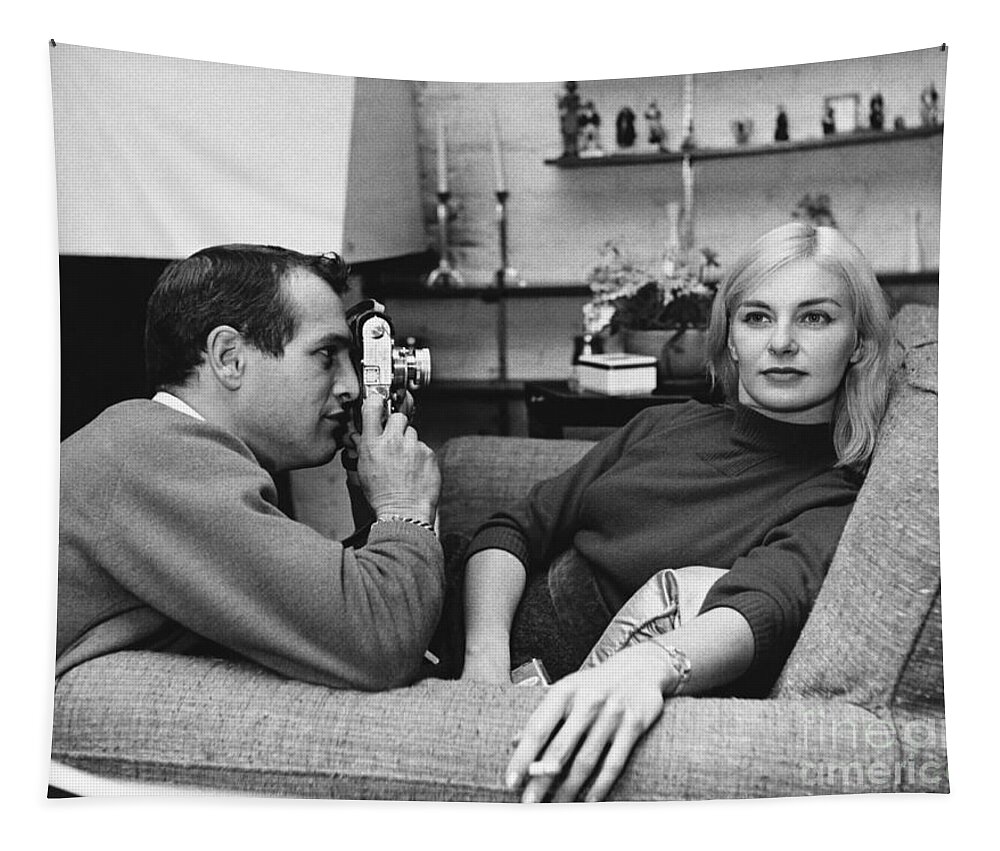 Actress Tapestry featuring the photograph Paul Newman and Joanne Woodward by Louis Goldman