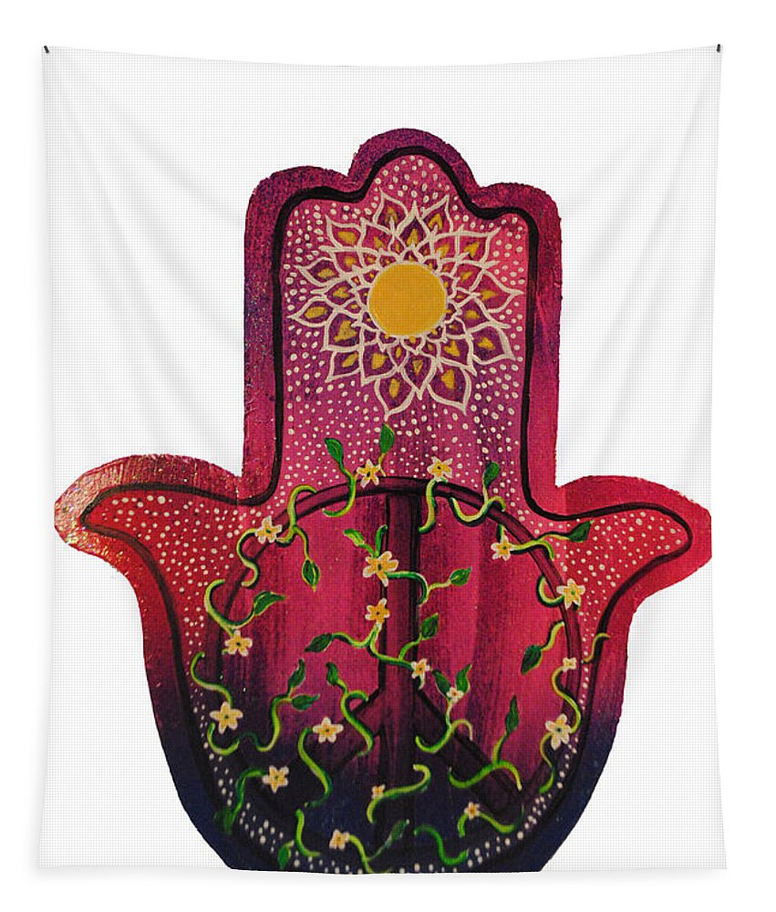 Hamsa Tapestry featuring the painting Peace Hamsa by Patricia Arroyo