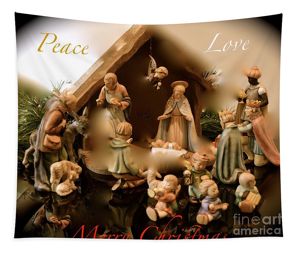 Peace Tapestry featuring the digital art Peace Love Merry Christmas by Karen Francis