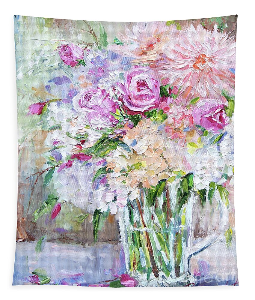  Tapestry featuring the painting Peach and Pink Bouquet by Jennifer Beaudet