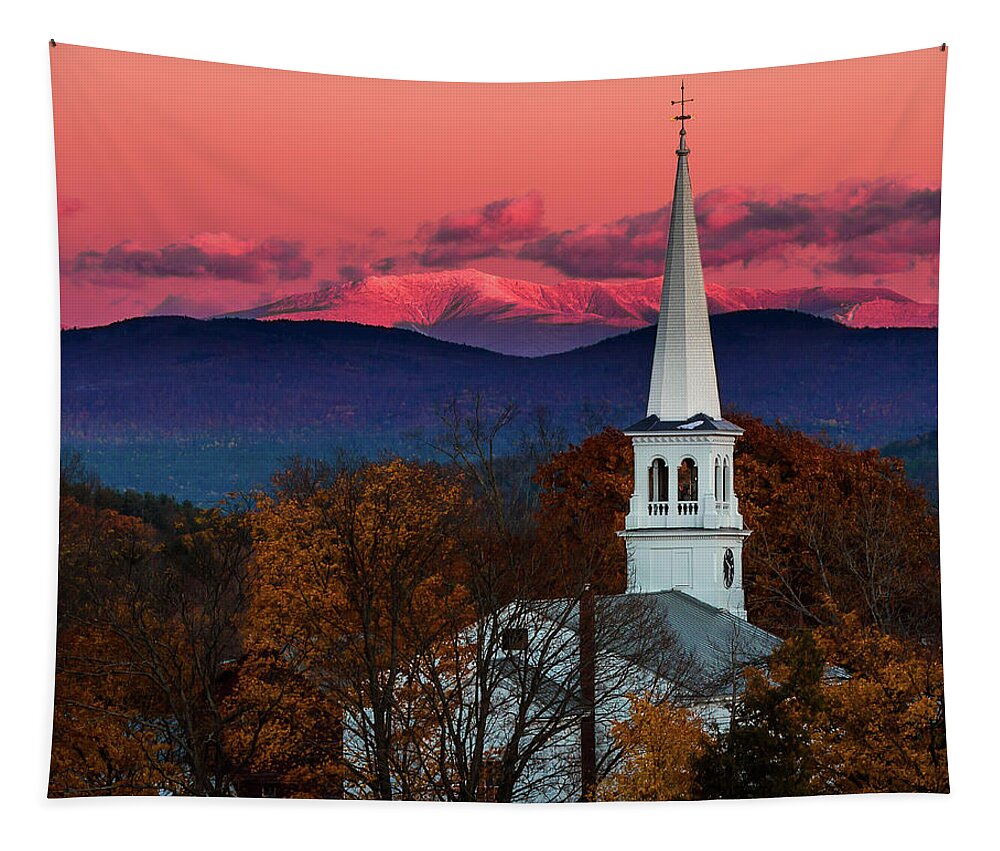 Vermont Tapestry featuring the photograph Peacham and White Mtn Sunset by Tim Kirchoff