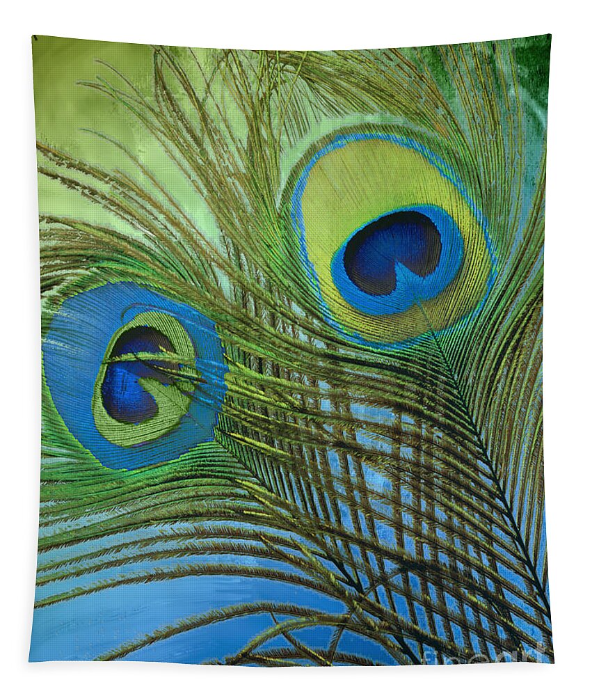 Peacock Feathers Tapestry featuring the painting Peacock Candy Blue and Green by Mindy Sommers