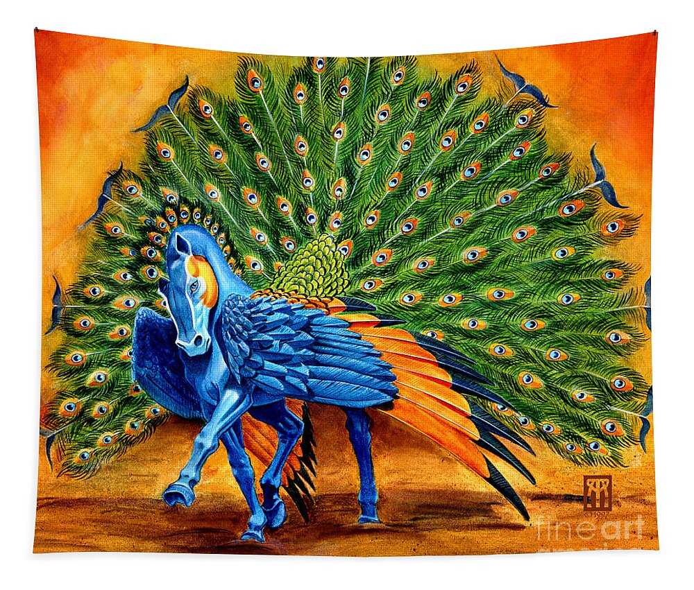 Horse Tapestry featuring the painting Peacock Pegasus by Melissa A Benson