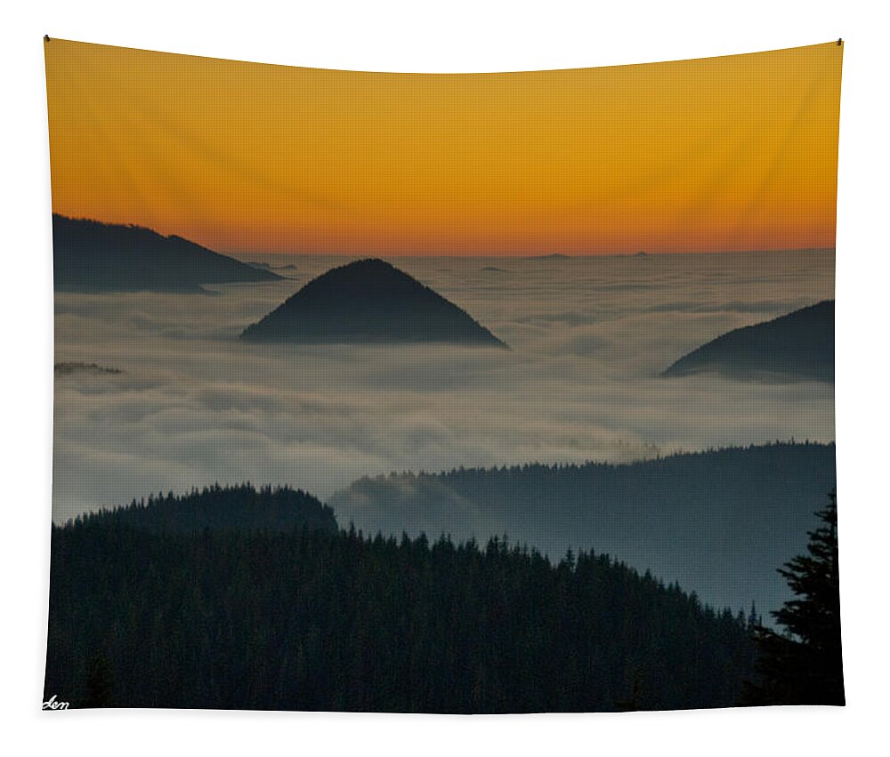 Beauty In Nature Tapestry featuring the photograph Peaks Above the Fog at Sunset by Jeff Goulden