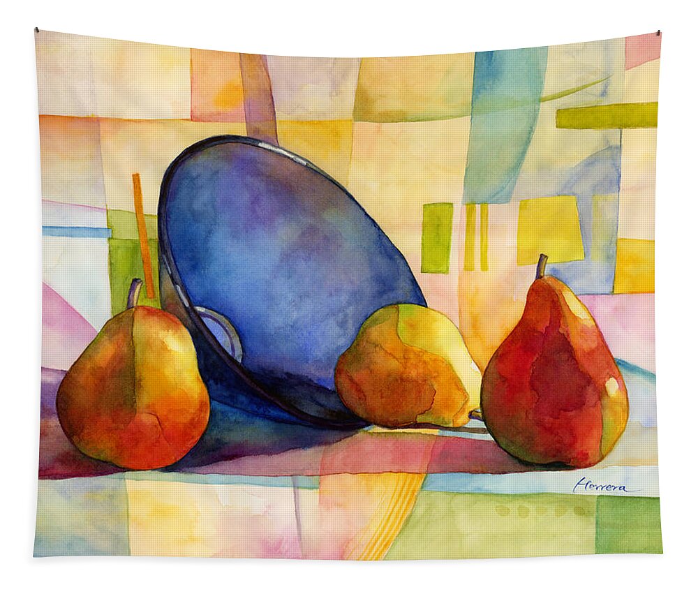 Pear Tapestry featuring the painting Pears and Blue Bowl by Hailey E Herrera