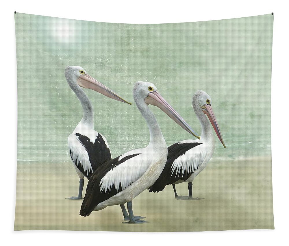 Pelican Tapestry featuring the painting Pelican Beach by David Dehner