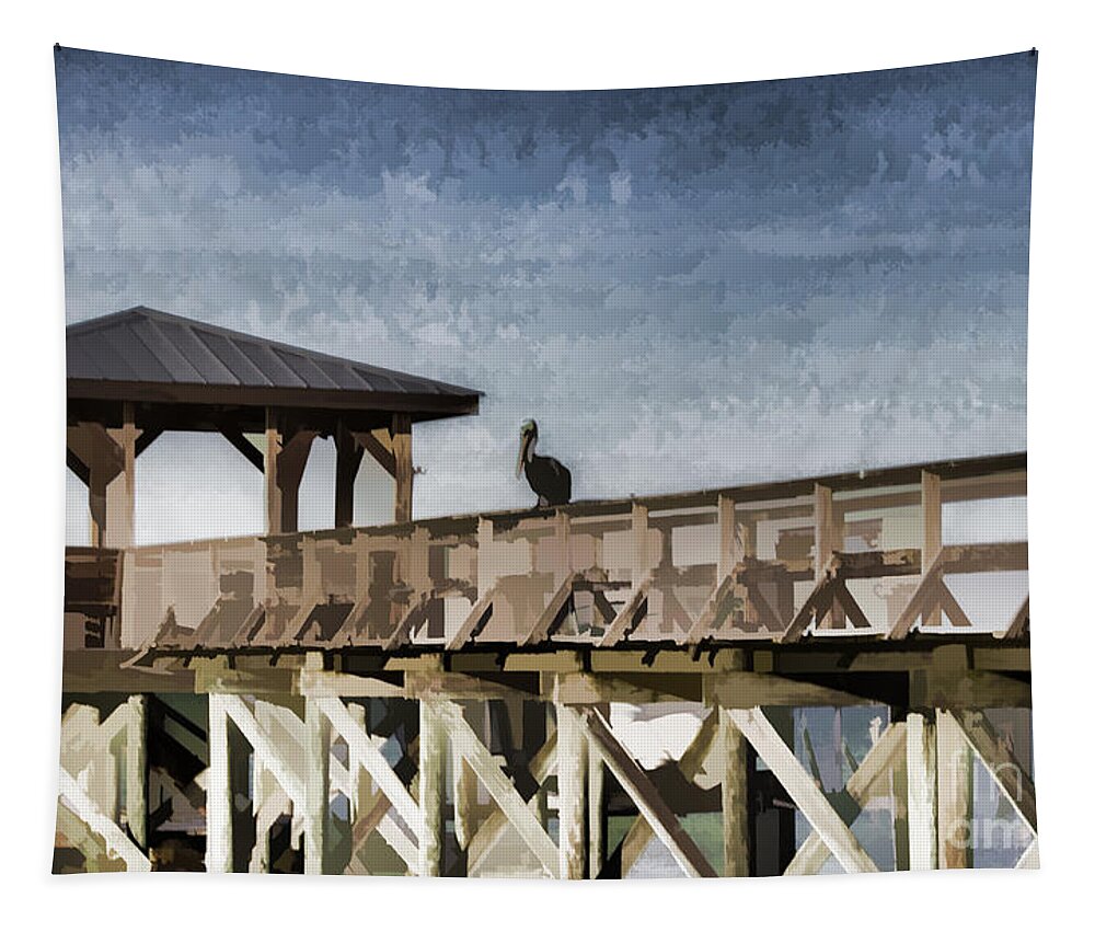 Pelican Tapestry featuring the photograph Pelican Perch by Roberta Byram